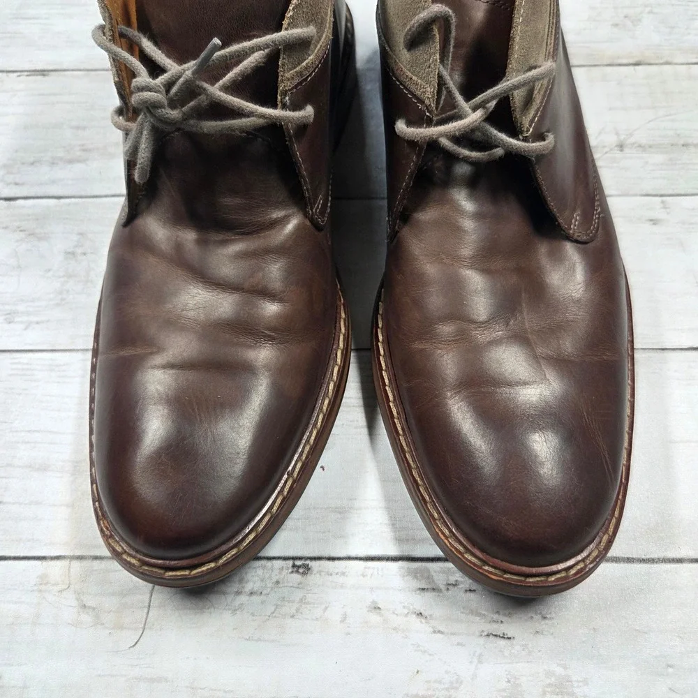 Cole Haan Chukka Boots Men 10M Brown C20293 Leather Suede Trim Lace Up Round Toe